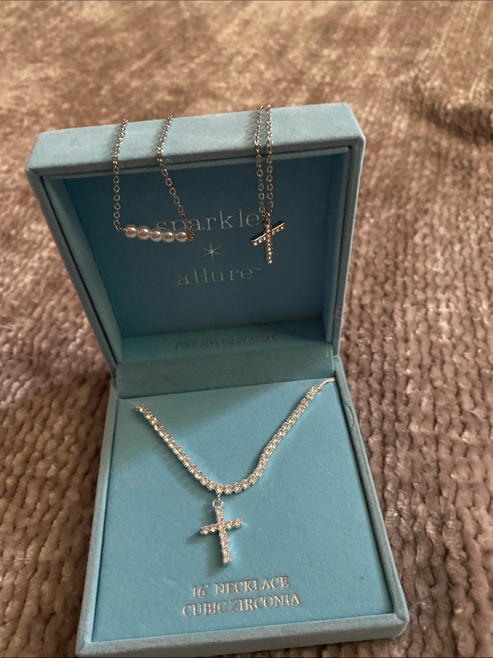 Silver Cubic Zirconia Cross Necklace - Silver